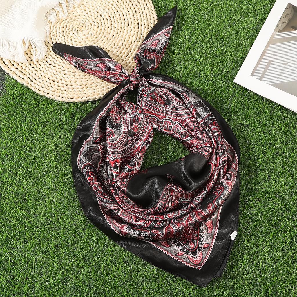 Floral Print Square Hair Scarf Headband for Women Hijab Hair Bands 90cm Female Satin Shawl Ribbon Foulard Neckerchief Headband