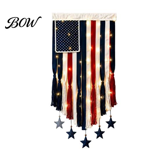 Cotton Blend Flag Wall Hanging Decorative American Banner with LED Lights Glow Vintage Style Polyester Decoration for Indoor Outdoor