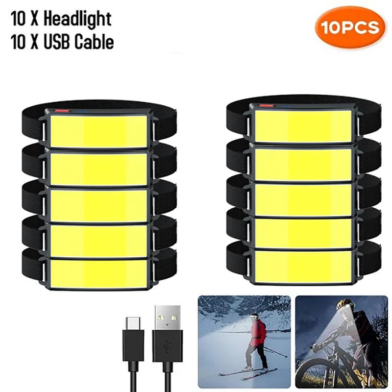 Výkonná COB LED čelovka Typ-c Nabíjateľná čelovka Vstavaná batéria Vonkajšia rybárska kempingová lampa Vodotesná baterka