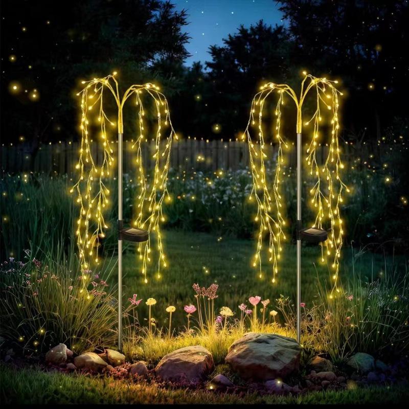 Solar Firecracker LED Lawn Lights: Copper Wire Firework String for Courtyard and Christmas Decor.