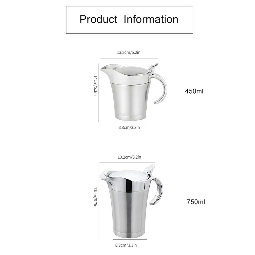 Gravy Pitcher Double Layer Stainless Steel Gravy Boat Double Insulated Sauce Container Spill Proof Insulated Gravy Pitcher