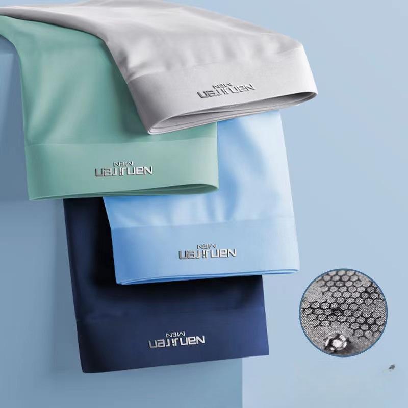 4pcs Boxer Shorts Men's Ice Silk Underwear Cool Underpants Breathable Sexy Thin Panties U Convex Lingerie