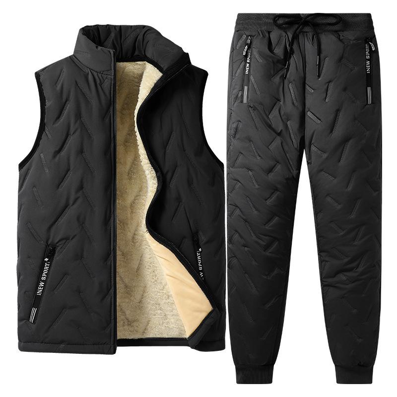 Tuta invernale da uomo Parka Giacca Set Spessa Calda Lana di Agnello Foderata in Pile Set 2 Pezzi Giacca + Pantaloni Tute Sportive