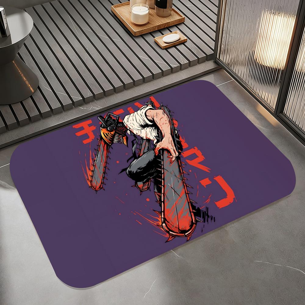 Anime C-Chainsaw Man Floor Mat Diatomite Bath Mat, Quick Dry Absorbent Non-Slip Door Mat