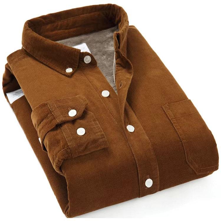

Мужская хлопковая вельветовая теплая зимняя рубашка с толстой флисовой подкладкой, терморубашка с длинным рукавом, мужские зимние рубашки XL кофейный