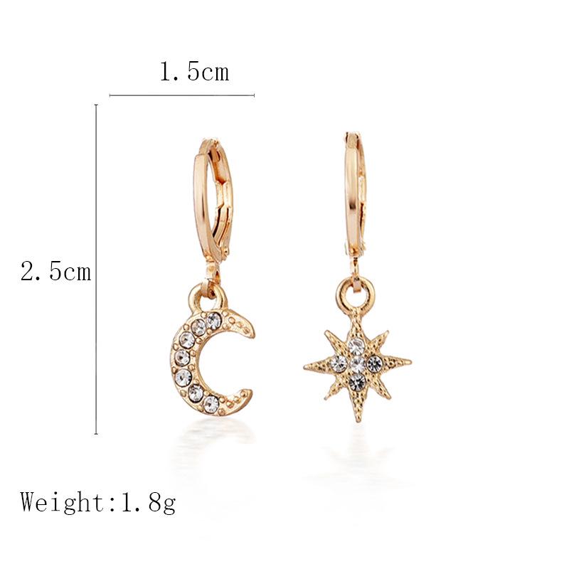 Micro-Inlay Star & Moon Asymmetrical Diamond Earrings – High-Quality, Luxurious Women's Accessories