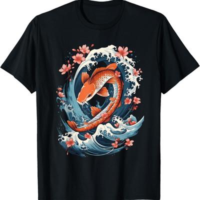 Koi Carp Ying Yang Nishikigoi Fish Cherry Blossom T-Shirt(97)