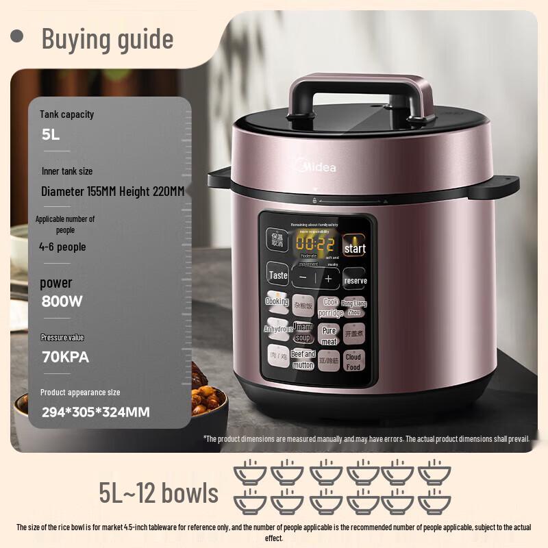 Midea 5L Smart Electric Pressure Cooker with Double Pots CN plug (adapter included)