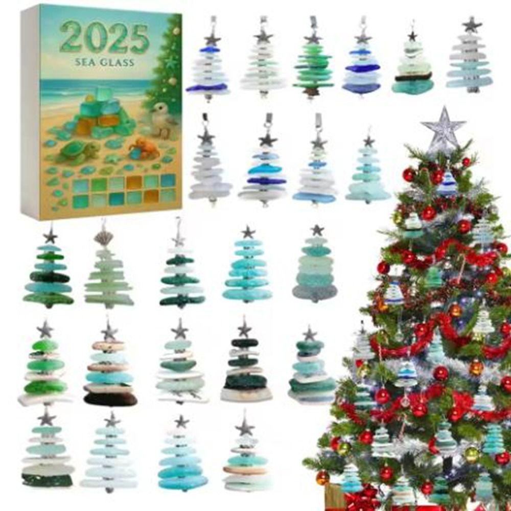 Acryl Seeglas Weihnachts-Adventskalender Baumform Weihnachtsbaum Anhänger Mittelstück