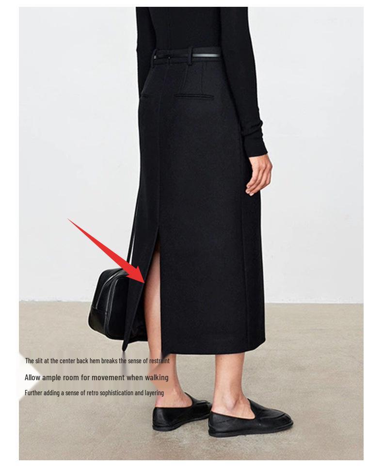 Wen Jiu Elegant High-Waisted Wool Suit Skirt - Mid-Length, Winter Classic