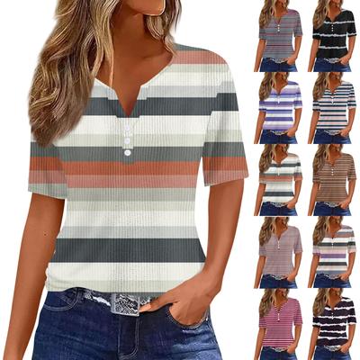 Women's  Neck Striped Print Short Sleeve T-Shirt Top