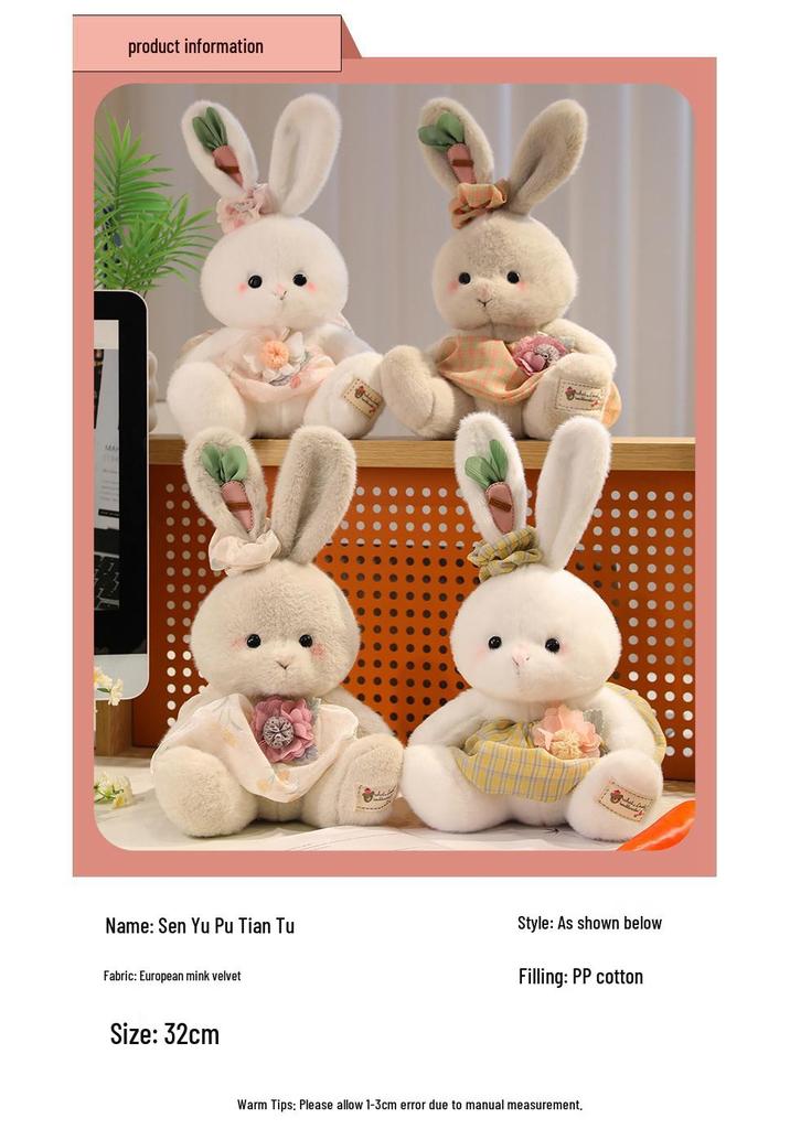 Adorable Floral Plaid Long-Eared Rabbit Plush Toy for Kids