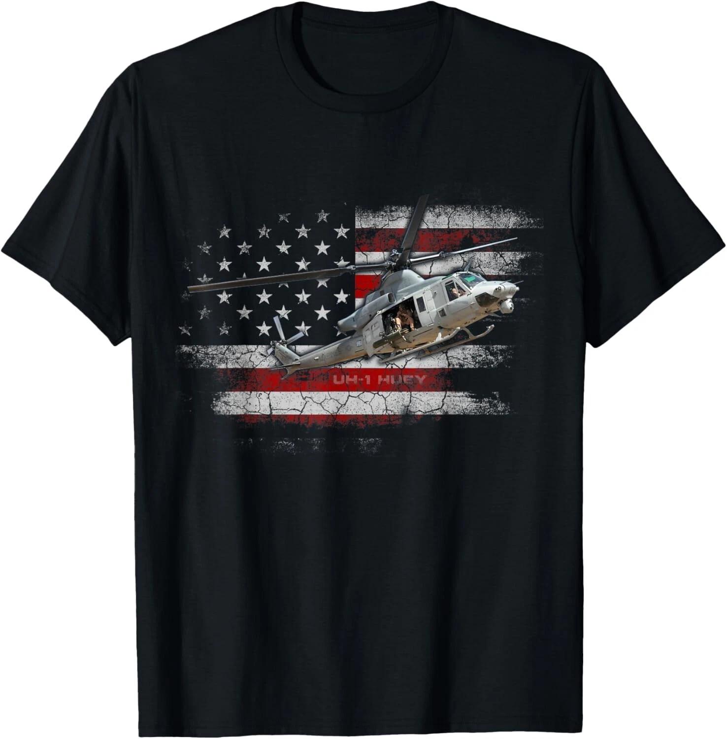 UH-1 Huey Helicopter T-Shirt American Flag Veteran Tee Gift Unisex T-Shirt 3XL