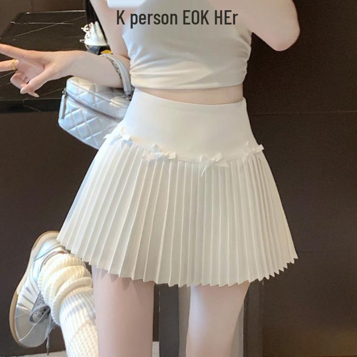 Mini-jupe plissée A-line à nœud doux - Taille haute, amincissante, style universitaire pour femmes