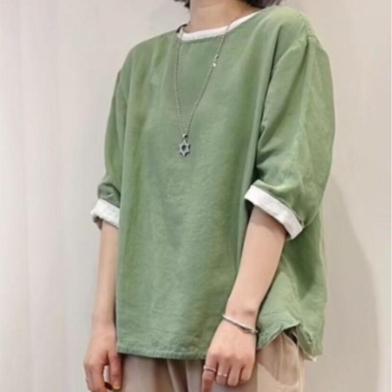 Johnature Women Casual T-Shirts O-Neck Seven Sleeve Solid Color Summer Loose Women Soft T-Shirts