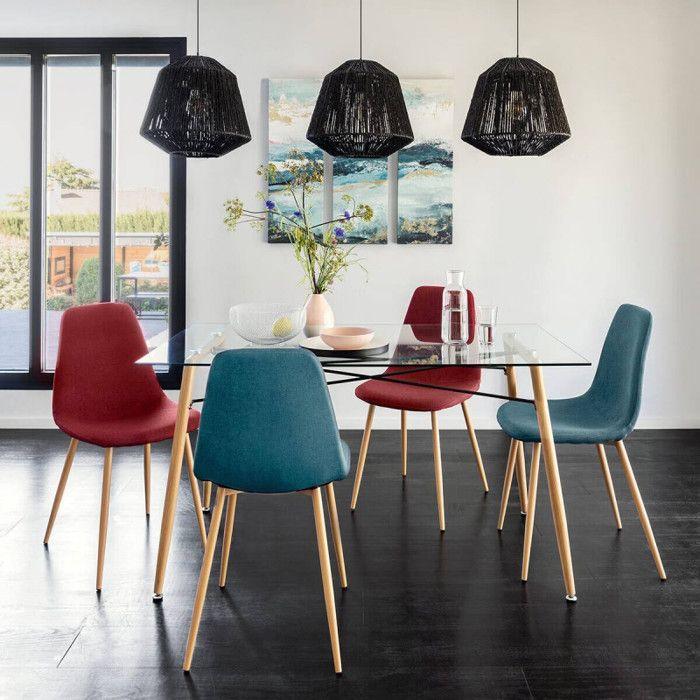 Chaise style Vintage "Marylin" Velours &amp; pieds métal imitation hêtre Atmosphera