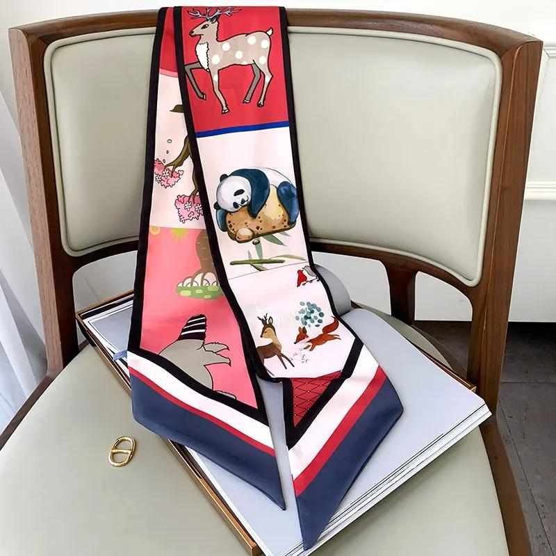 Vintage Horse Print Long Hair Band Ribbon For Women Silk Hair Accessories Trend Girl Bow Scarf Headband Hair Tie
