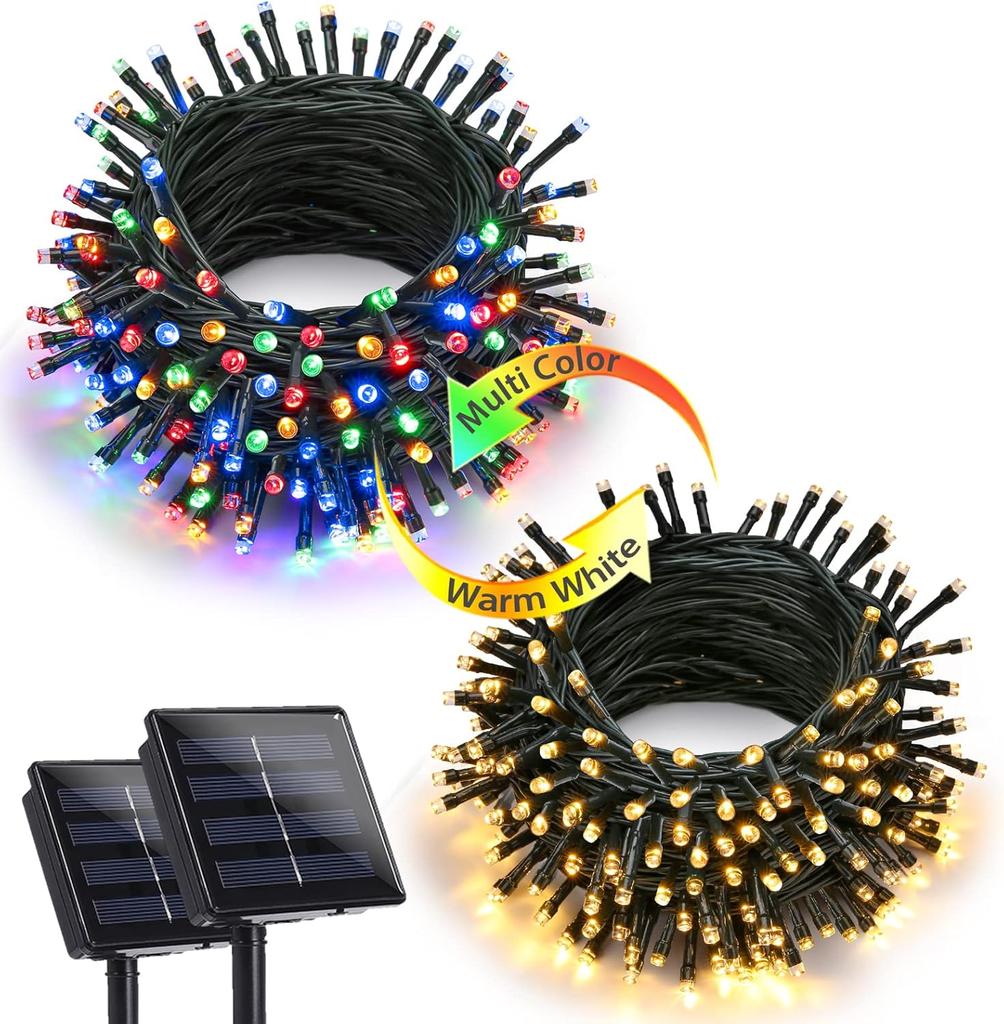 Outdoor Tree Garden Patio Christmas Wedding Decor Solar Powered Warm White LED String Lights IP65 Waterproof Auto On/Off 8 Modes