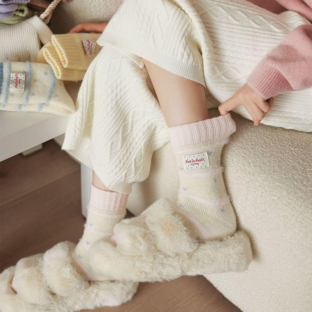Absorb Sweat Mid Tube Socks Candy Color Thickened Floor Socks Korean Women's Socks  Autumn Winter