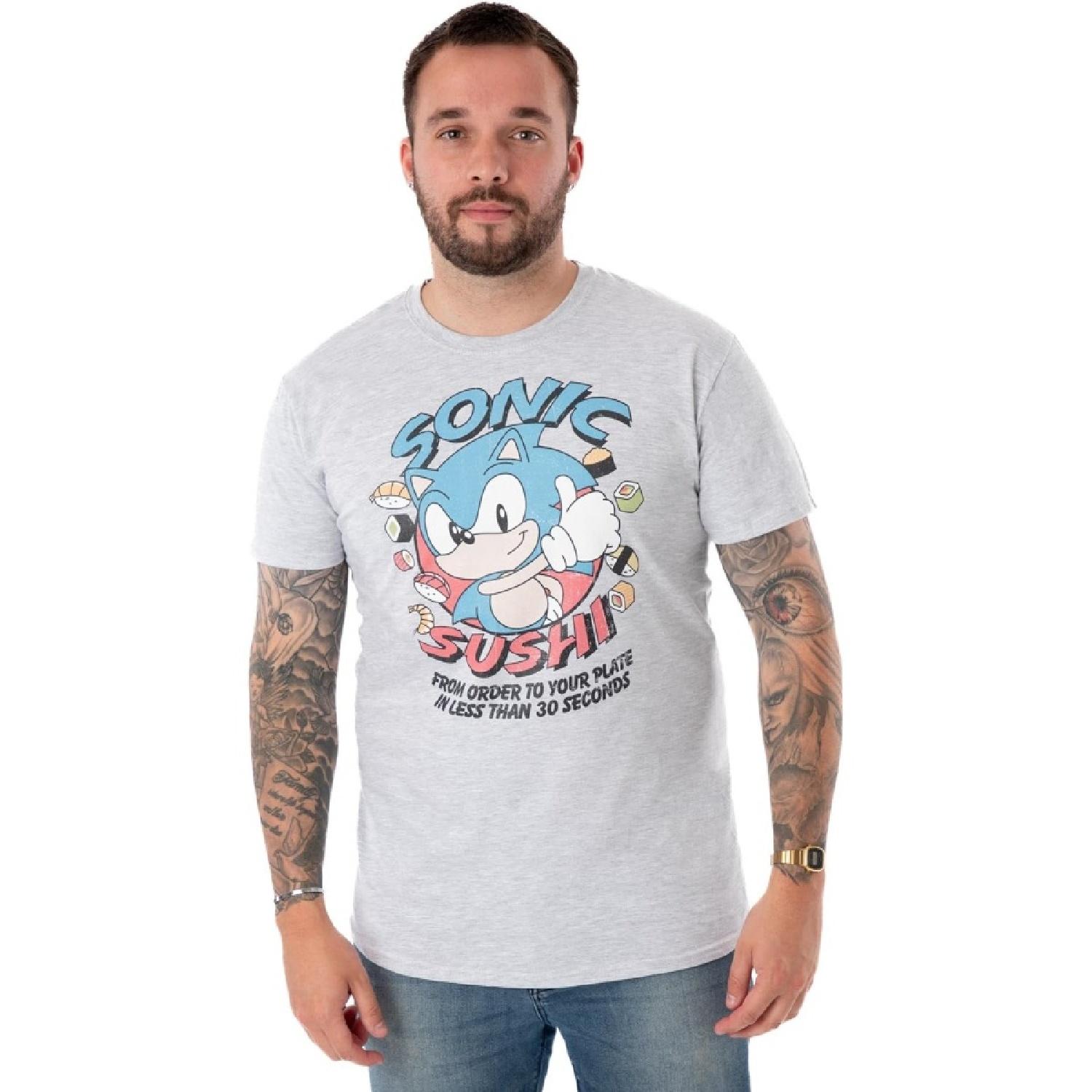 

Sonic The Hedgehog Mens T-Shirt _ Sonic Sushi Short Sleeve Grey Graphic Tee for Adults _ Gaming Merchandise Gift for Him XXXXXL білий