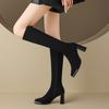Winter Fashion Square Metal Toe Women Knee High Boots Street Style High Heel Mordern Long Botas Mujer