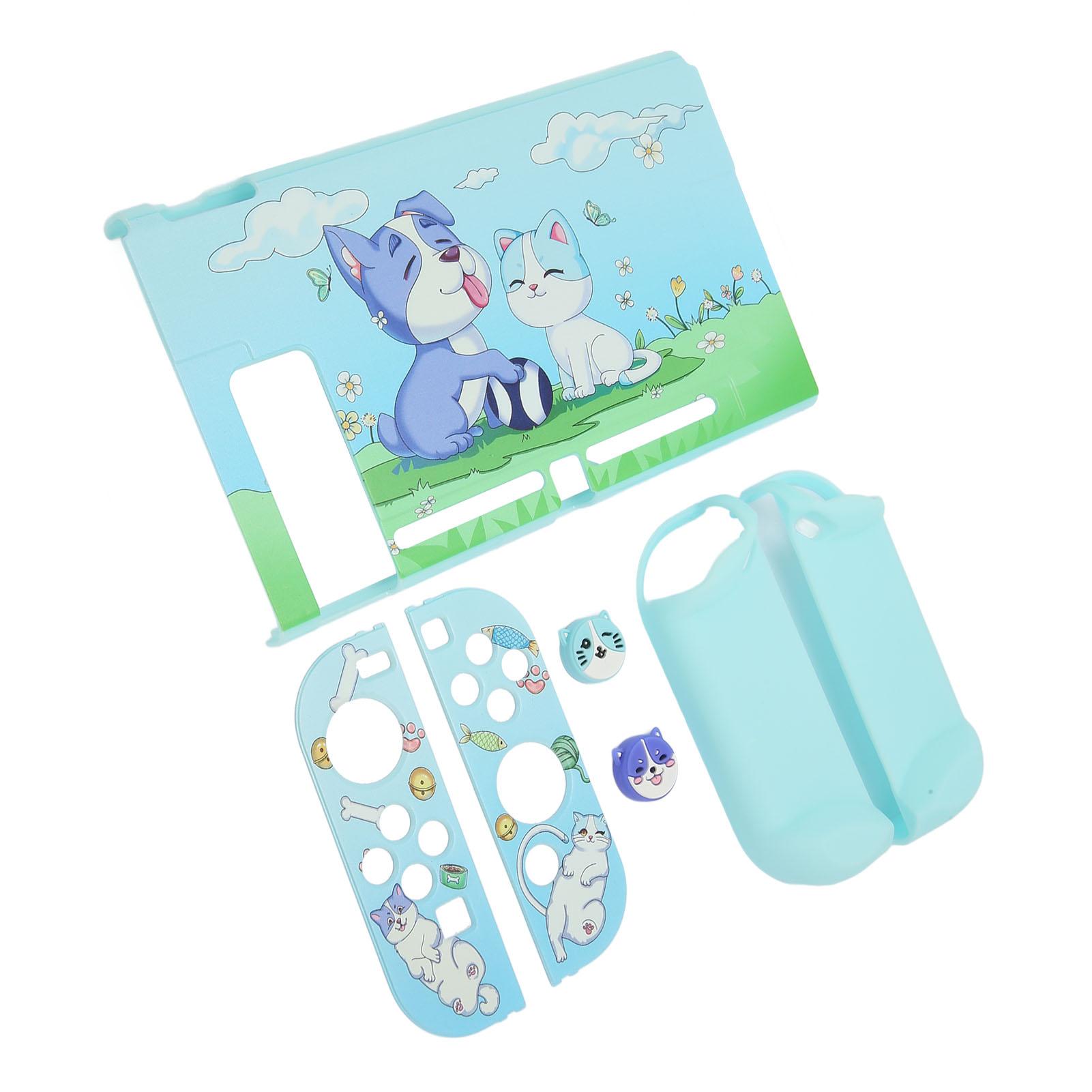 

Защитный чехол для игровой консоли Мягкий чехол Защита с рукояткой для Switch Синий кот Фиолетовый узор собаки