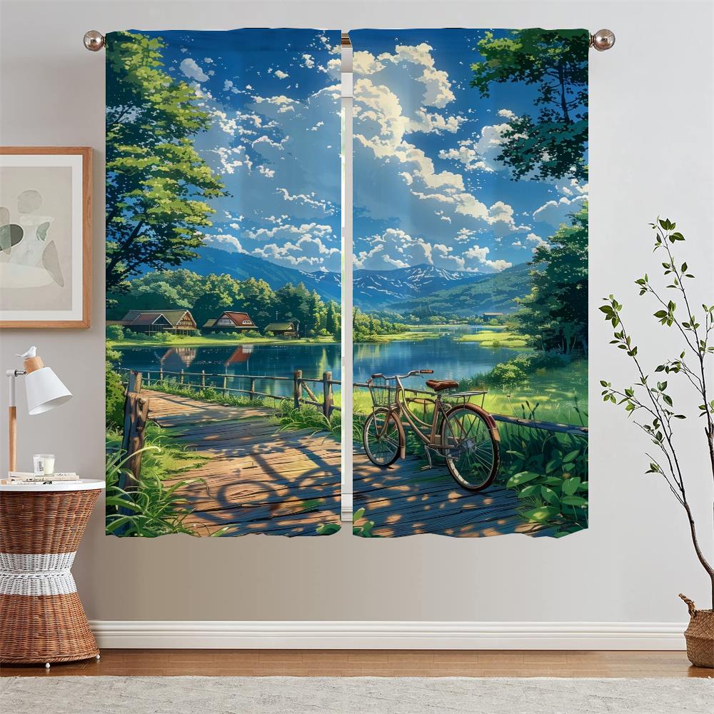 Healing Summer Scenery Kitchen Curtains Curtains for Living Room Modern Home Decoration Curls Blackout Curtain Tiebacks Blinds