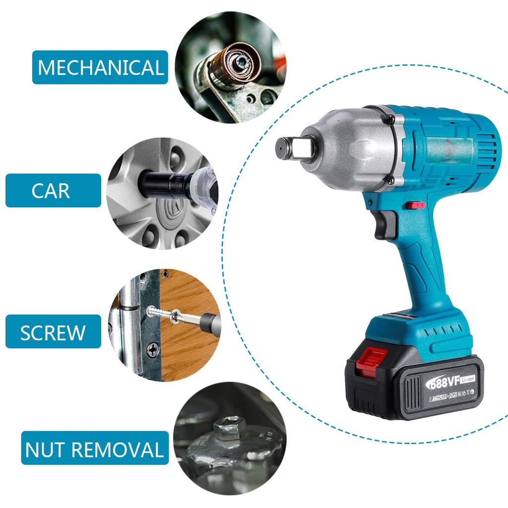 2000N.M Ασύρματο ηλεκτρικό κρουστικό κλειδί 3/4 ιντσών Υποδοχή Ηλεκτρικά εργαλεία 588Vf Li Battery +φωτισμός LED Προσαρμόζεται σε Makita 18V