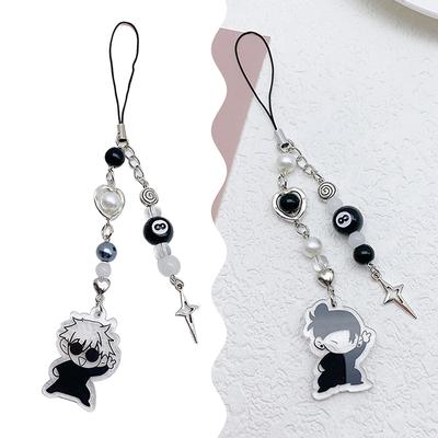 Creative Anime Gojo Geto Phone Lanyard Y2K Černý korálkový řetízek na mobilní telefon Přívěsek na mobilní telefon na dárky pro fanoušky