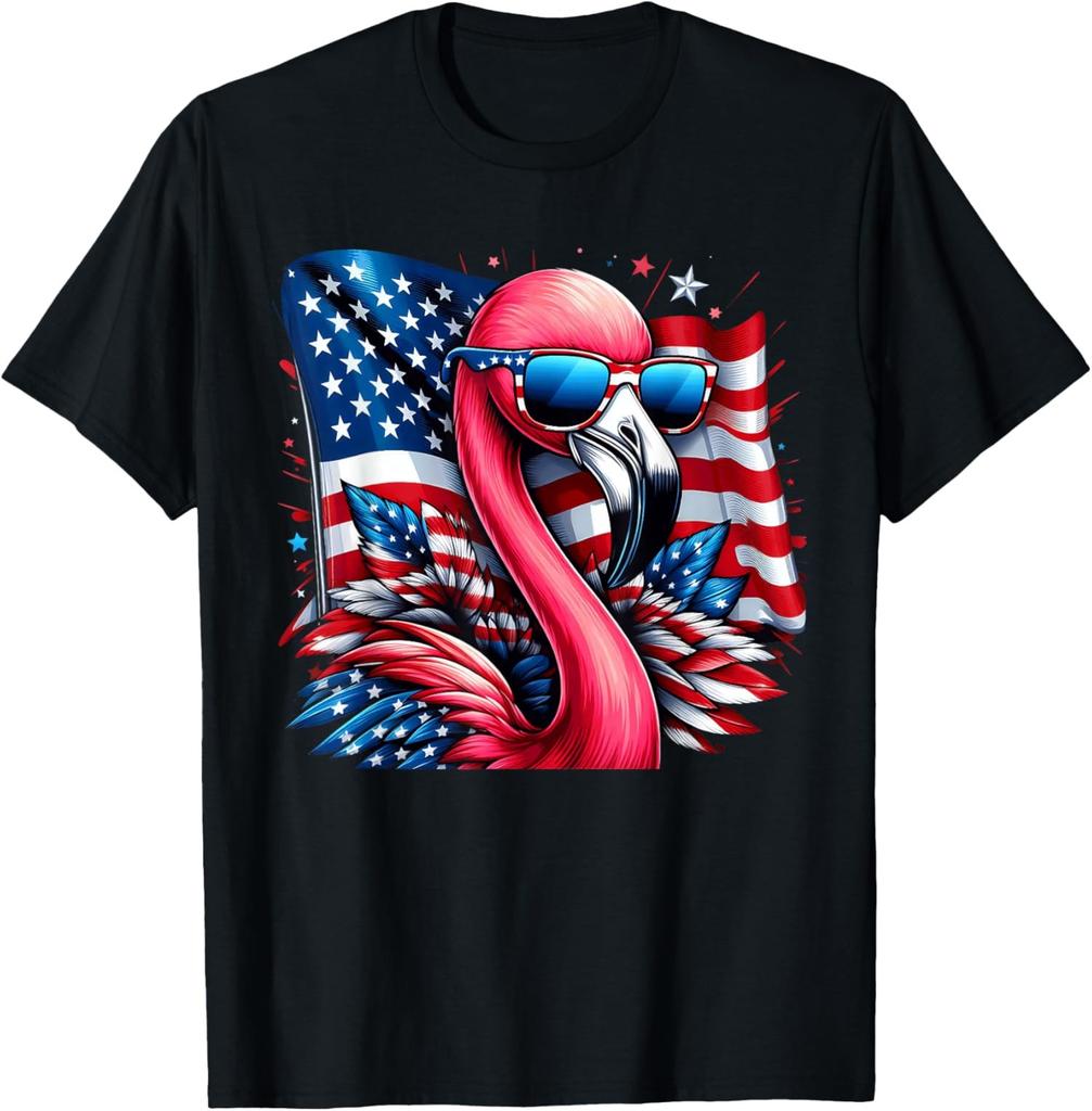 Patriotic Flamingo American Flag Red White and Blue 4 Unisex T-Shirt