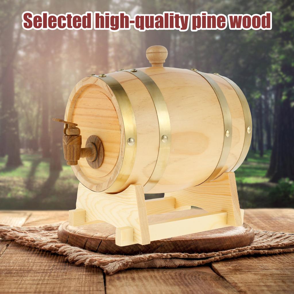1.5L Vintage Wooden Timber Wine Barrel for Whiskey Rum Port Wood Beer Barrel Sealing Brandy Bucket Dispenser Wine Storage
