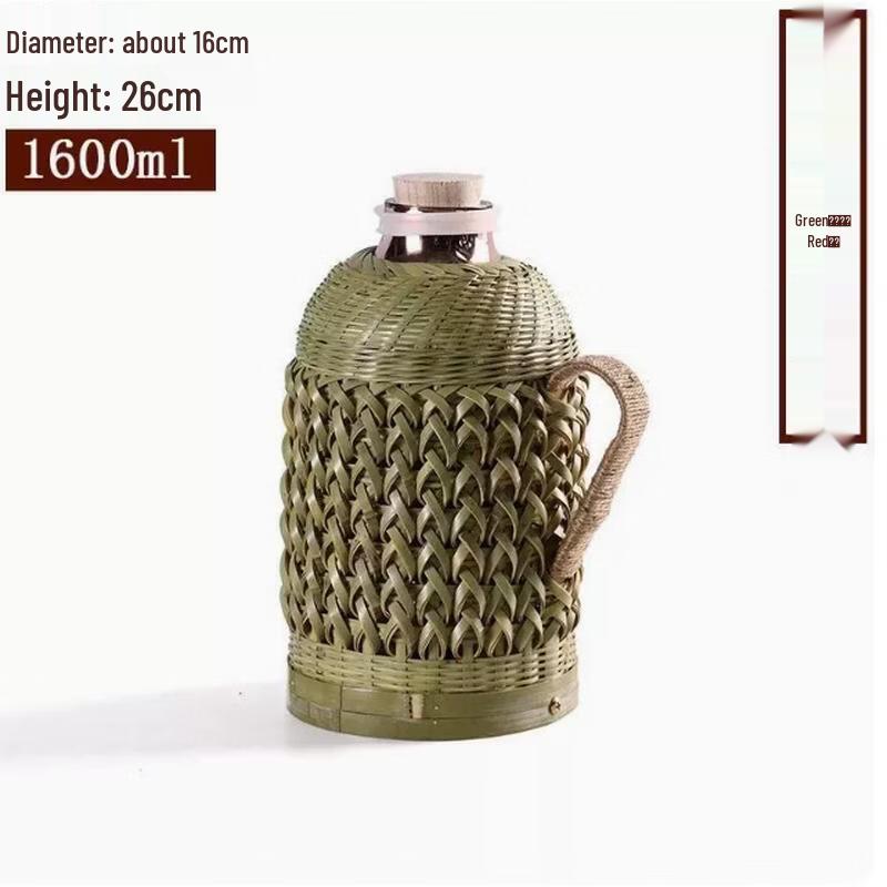 JingJingRS Retro Bamboo Woven Thermos Kettle