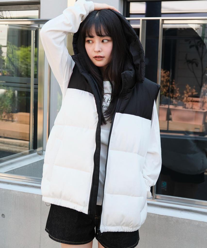 WEGO Puffer Cold Weather Clothing with Size White Men's 2-Way Vest, Outerwear, Hood, Streetwear, Outdoor, Gift, Fall/Winter Clothing, M,