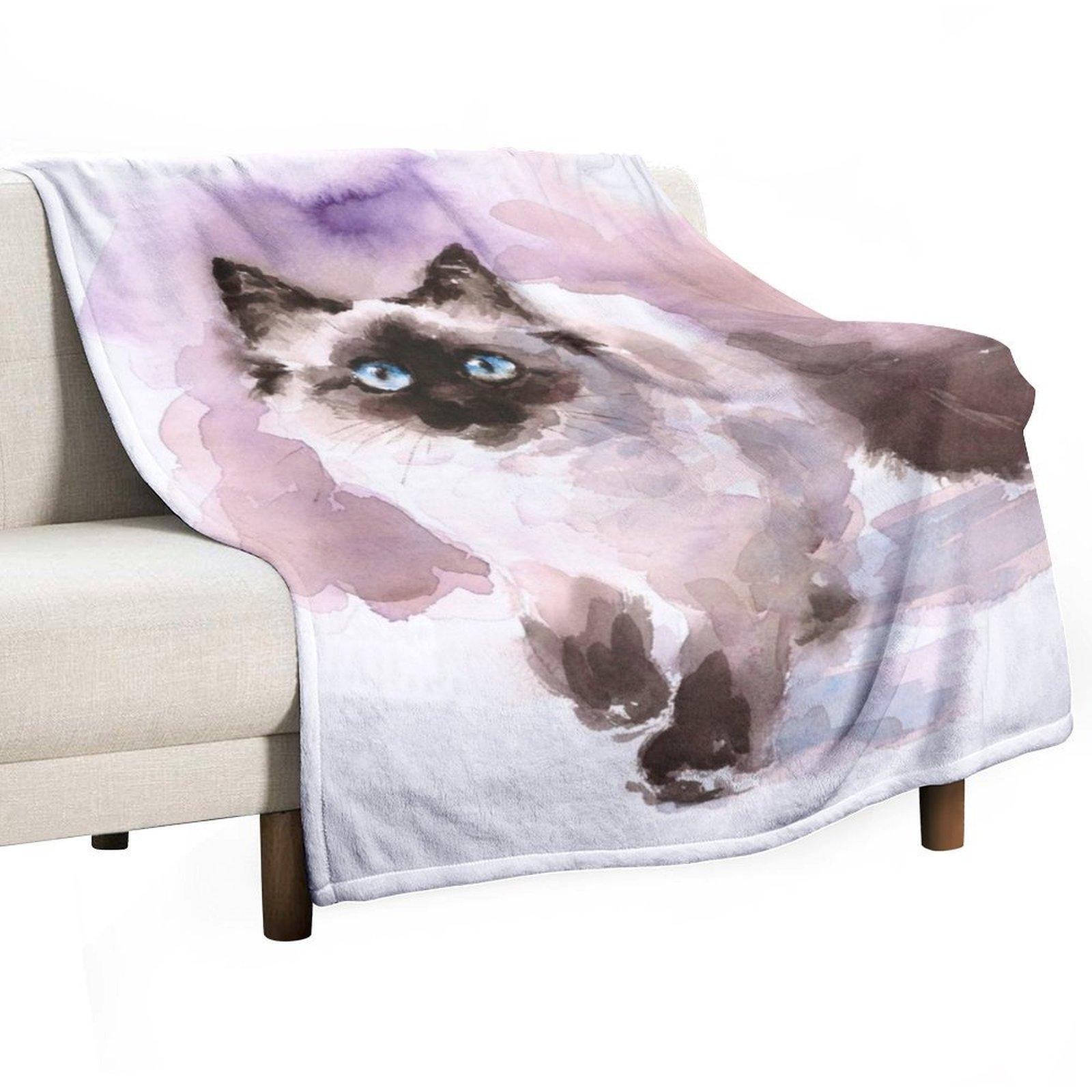 

Watercolor Siamese Cat Throw Blanket Stuffeds Extra Large Throw halloween Flannels Blankets 30x40in