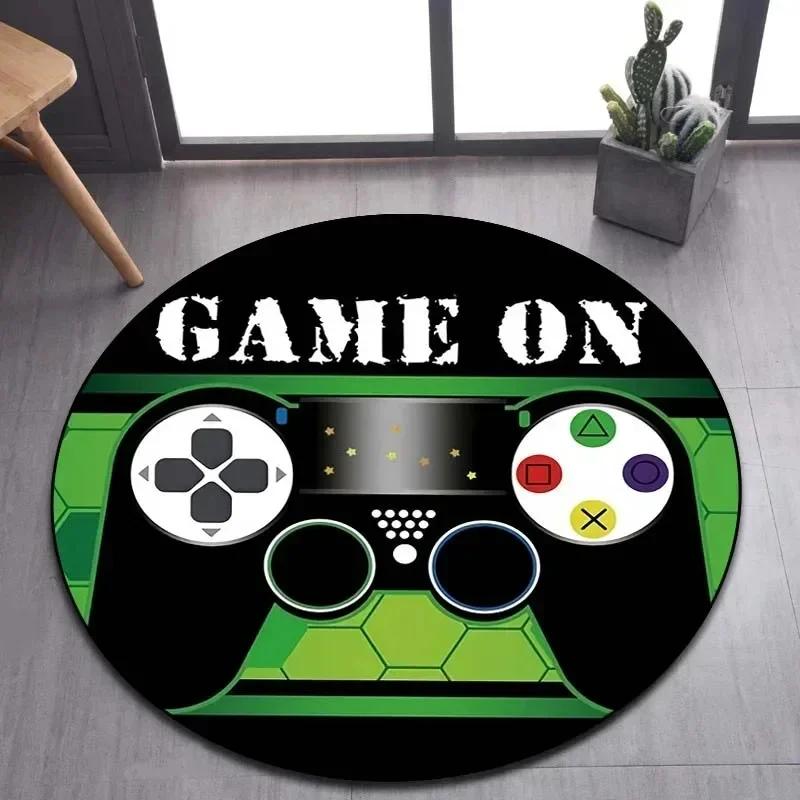 Cartoon Gamer Game Controller Round Area Rug,Circle Carpet Rugs for Living Room Children's Bedroom Sofa Decor,Non-slip Floor Mat