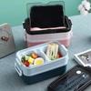 Food Grade Plastic Lunch Box 2 Layer Bento Box Microwave Safe with Utensils for Car
