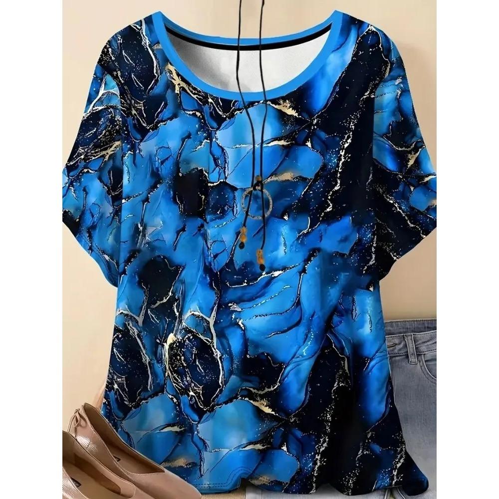 Zomer Dames Casual Mode Creatief Casual Dagelijks T-shirt Los Casual T-shirt 3D Digitale Kleur Geprint T-shirt