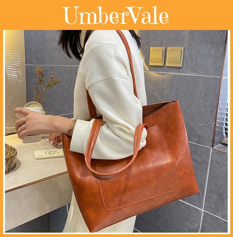 Modern Leather Shoulder Tote Bag With Stitching Details For Work And Travel