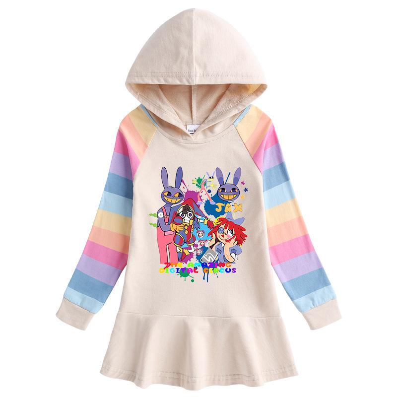 2026 Spring/Autumn Ruffle Rainbow Cartoon Hooded Princess Dress for Girls