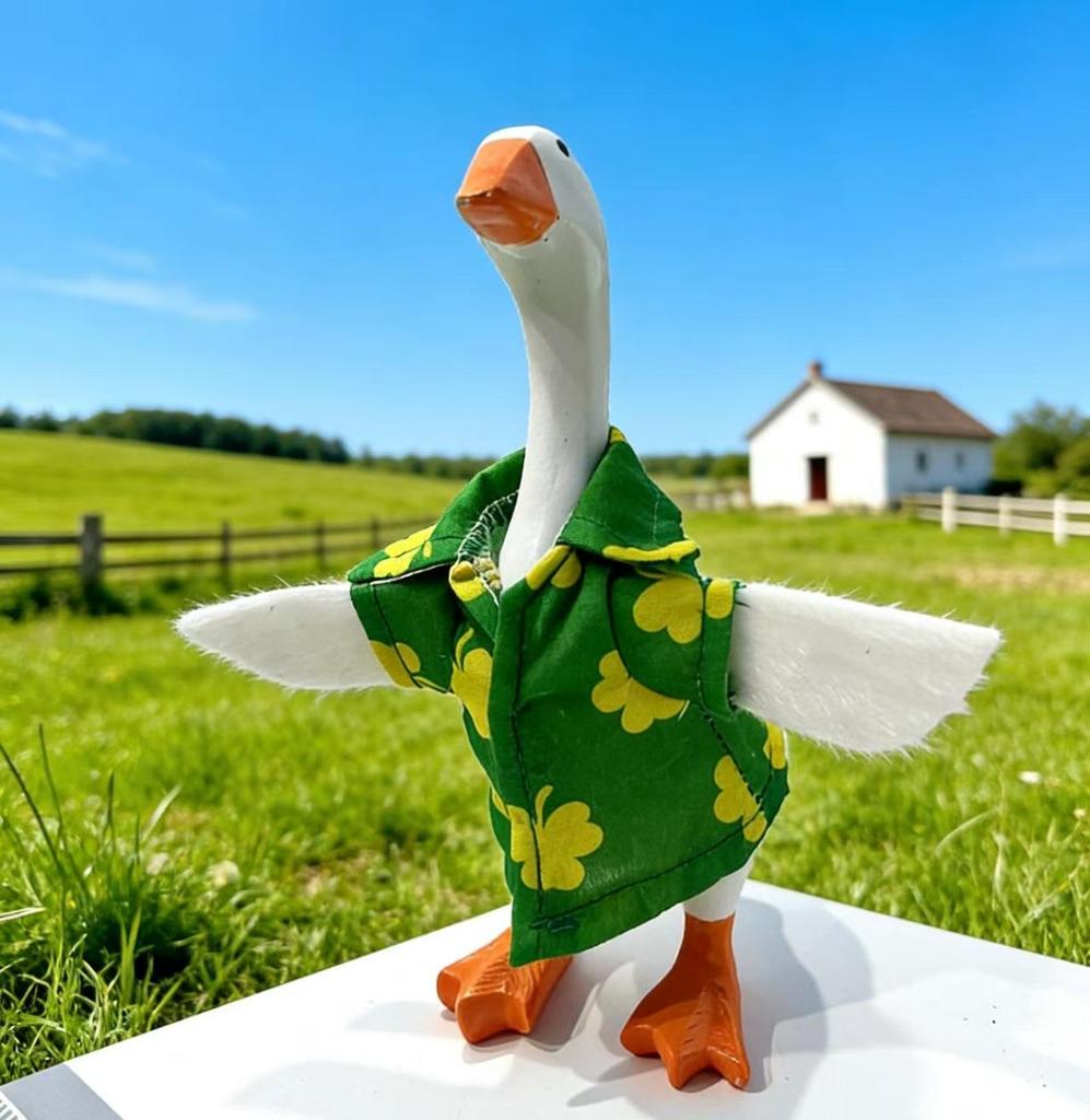 Valentine's Pearl Desktop Goose Set with Mini Knitted Hat & Adjustable Wings Clothing