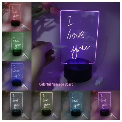 3D Night Light with Solid Wood Base - Erasable Luminous Acrylic Message Board