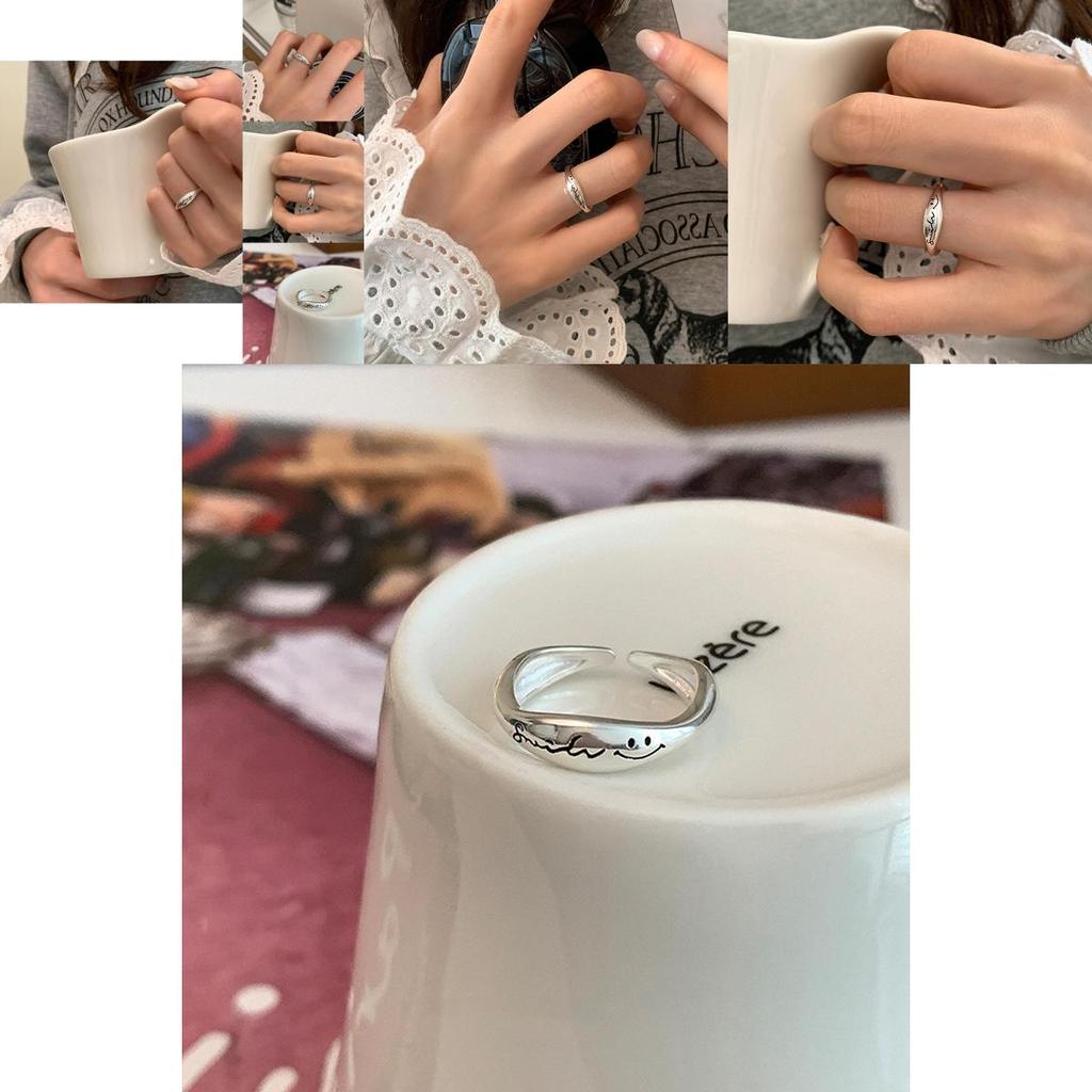 Trendy Korean Style Smiley Face Irregular Adjustable Copper Ring For Women