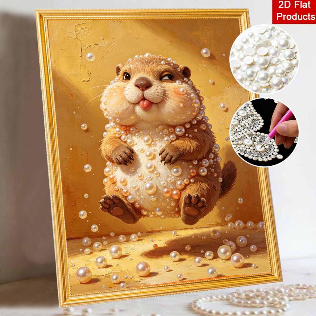 Funny Groundhog with Pearls Framed Pearl Painting Kit DIY 3D Sparkling Bead Canvas Art Relaxing Handmade Craft Gift for Women Aesthetic Decor