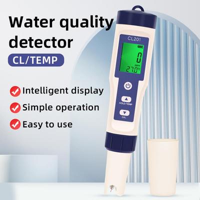 Testador Digital de Qualidade da Água 5 em 1 – PH, ORP, Temperatura e Detector de Cloro para Piscinas e Aquários