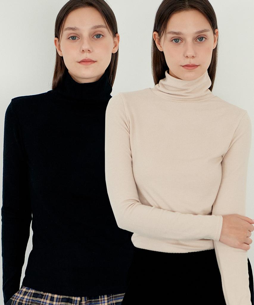 Tieseueichi Velvet Touch Ribbed Turtleneck T-Shirt 4 Colors 2 Pieces
