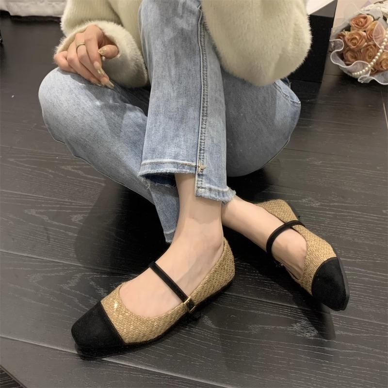 Fashion Flat Shoes for Women's Mary Jane Shoes Spring and Autumn New Style Flat Bottomed Square Toe Casual Plus Size Women's Shoes