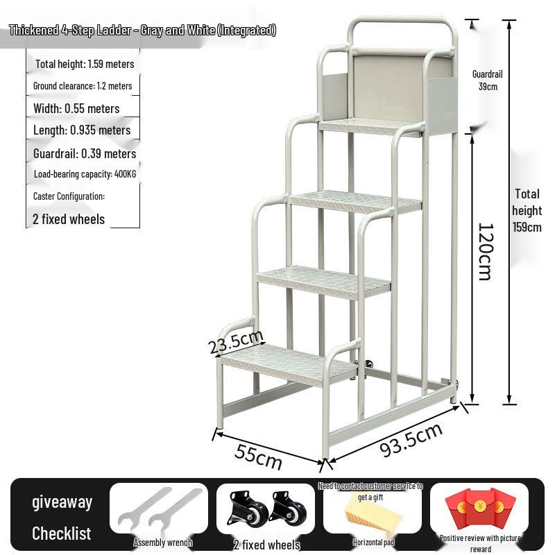 Industrial Mobile Warehouse Ladder with Wheels - Integrated Step Platform for Stocking and Shelf Access