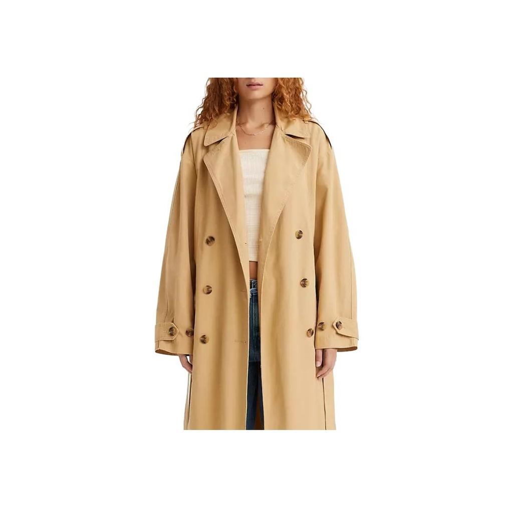 Levis FW22 Solid Color Double-Breasted Mid-Length Trench Coat Women Coats Khaki A3244-0001