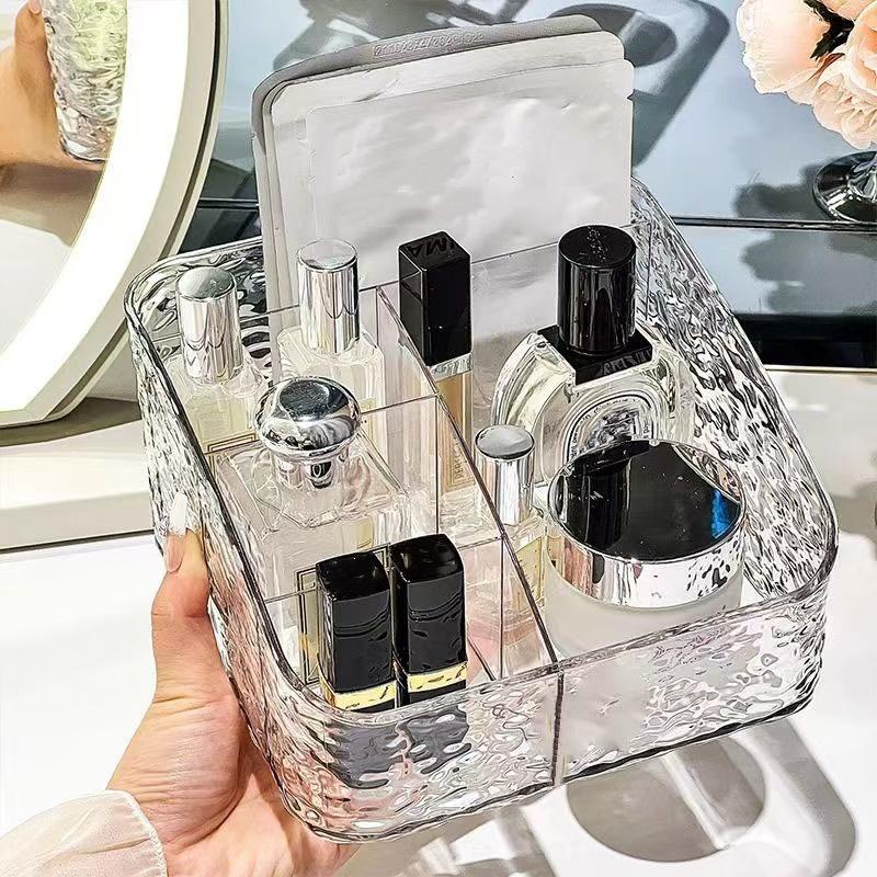 1Pc/Luxury Acrylic Desktop Storage Box, Trapezoidal Compartment Cosmetics Storage Box, Transparent Lidless Storage Box