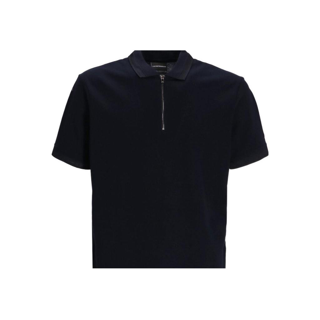 Emporio Armani Solid Color Polo Collar Straight Half-Zip Short Sleeve Polo Shirt Men tops Navy-Blue 3D1FE51JTKZ0920